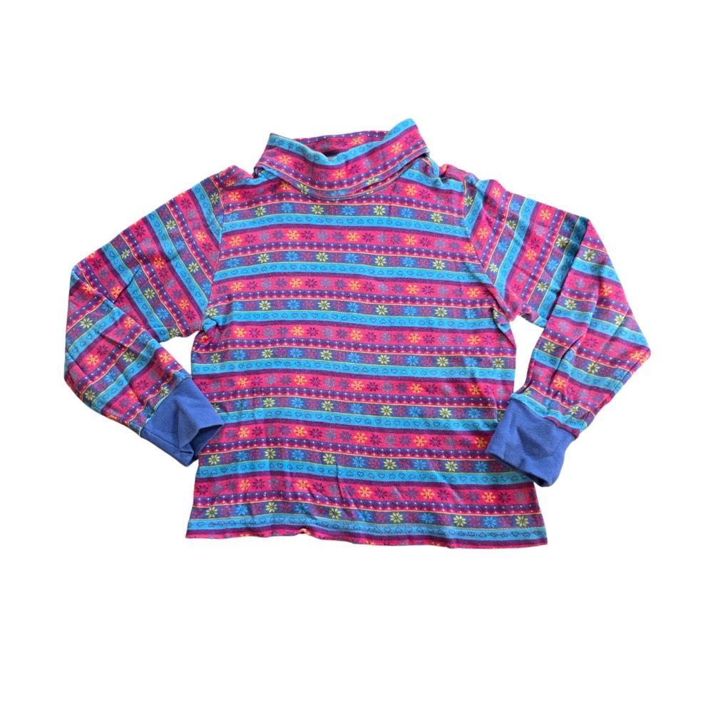 Vintage Gymboree Rainbow Tag 90s Turtleneck Sweater Shirt Snowflake Girls Large